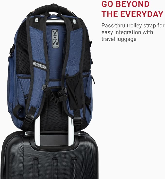 SwissGear Travel Tech Elite Laptop Backpack – Fits Laptops up to 16” – ScanSmart TSA-Friendly Backpack with USB Port, Shoe Compartment & Organizer Pockets – Navy Ballistic