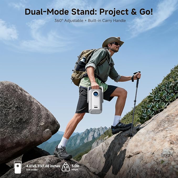 [Short Throw/1200ANSI/Built in Apps] 4K Outdoor Projector with WiFi and Bluetooth, Auto Focus Projector with Dual-Mode Stand, Smart Portable Proyector with Netflix/YouTube/PrimeVideo & Dolby