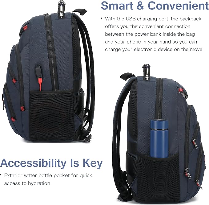 Boavan Laptop Backpack for men, 15.6 inch Laptop Bag with USB Port, Waterproof Travel Work Backpack Purse, Anti-Theft Teacher Nurse Doctor Casual Bookbags Office Business backpack，Classic Navy