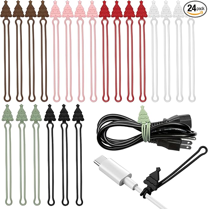 Nearockle 24Pcs Silicone Cable Ties Cord Organizer, 4.5" Reusable Cord Ties for Bundling Electrical Wire in Home, Office, School, Cute Cable Organizer Travel Essentials (Multicolor)