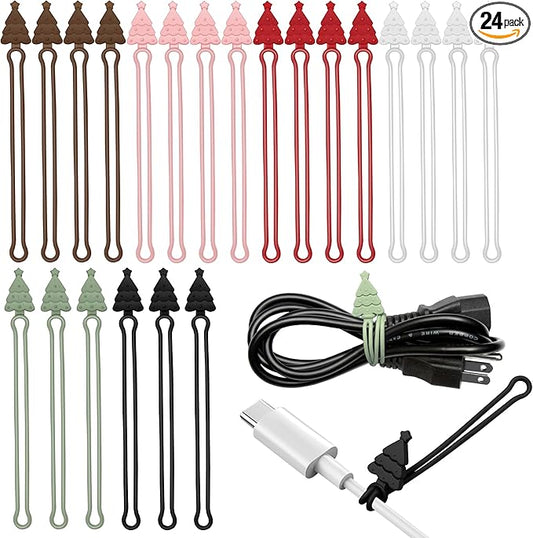 Nearockle 24Pcs Silicone Cable Ties Cord Organizer, 4.5" Reusable Cord Ties for Bundling Electrical Wire in Home, Office, School, Cute Cable Organizer Travel Essentials (Multicolor)