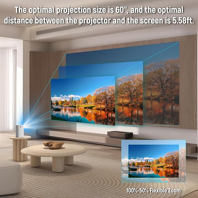 Projector 4K with WiFi and Bluetooth, Portable Projector with Sensorless Auto Focus, Outdoor Movie Projector 120'' Screen Compatible with HDMI/USB/Smartphone/PC/Laptop