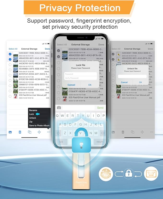 256GB USB Flash Drive for Phone and Pad, Photo Stick High Speed External USB Thumb Drives Photo Storage Memory Stick for Save More Photos and Videos (Gold, 256GB)