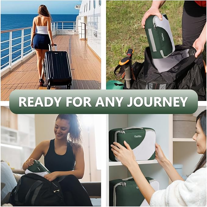8 Set Packing Cubes for Travel, Gifts for Women Mom,Anti-Tearing Suitcase Organizer for Luggage with Shoe & Hanging Toiletry Bag,OlarHike Vacation Essentials & Accessories for Cruise Ship,Dark Green