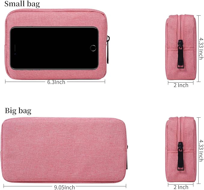 dealcase Electronic Accessories Organizer, Durable Small Electronics Accessories Storage Bag Compatible Laptop Charger Various USB,Cables,Cords and Power Travel Gadget Carry Bag,Pink(Small+Big)
