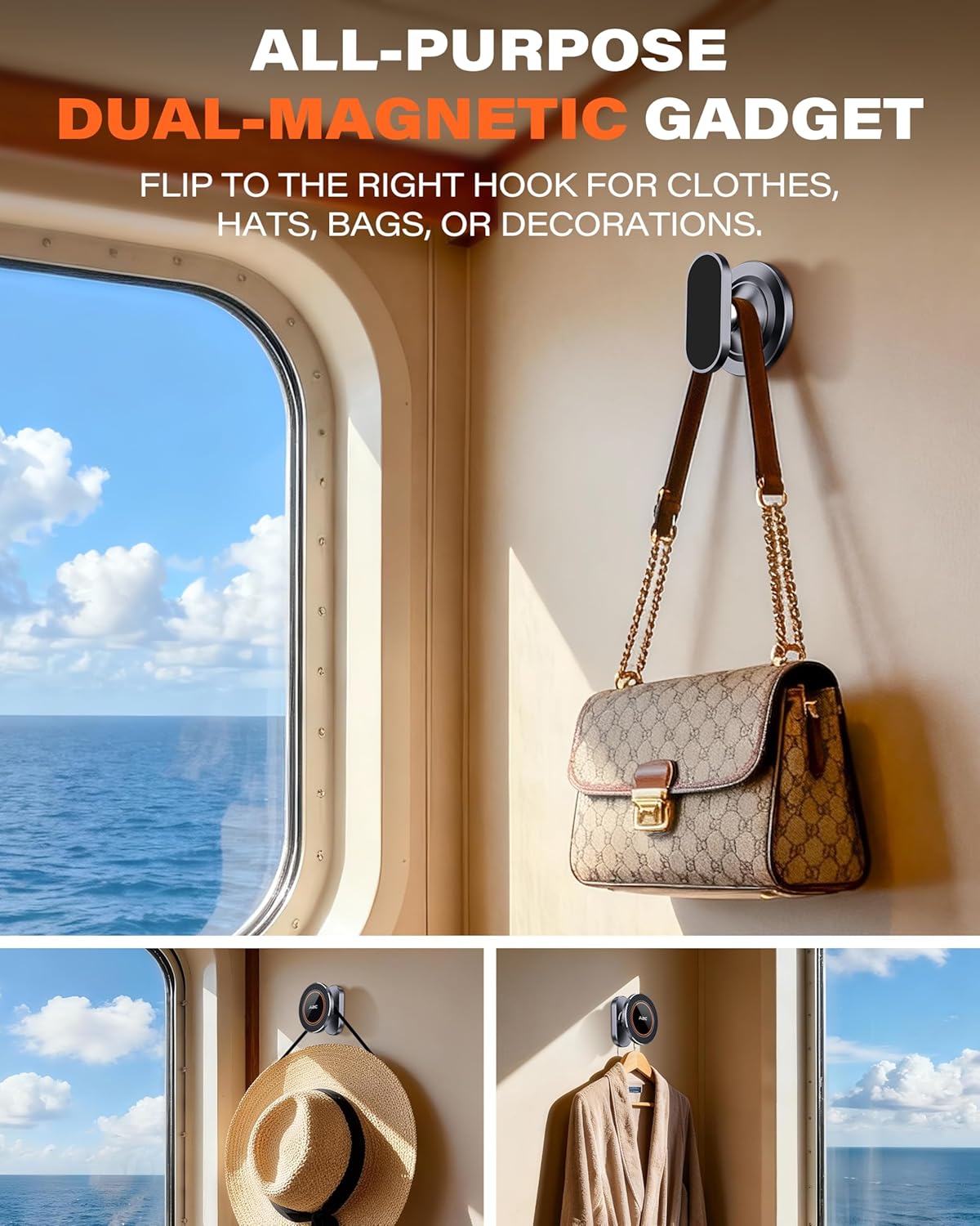 A2C Cruise Alloy Phone Holder Mount Magnetic Travel Tripod for Cabin Wall, Cruise Essentials 2025, Versatile Cloth Hat Bag Hooks, 2026 Cruise Ship Accessories Gift Compatible with MagSafe iPhone 12-17