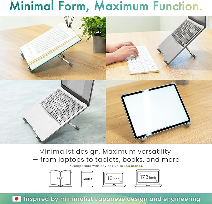 BELLEMOND Laptop Stand | Foldable & Adjustable Aluminum Riser | Ventilated X-Frame Japanese Design | Fits MacBook Pro/Air, Dell, HP, Lenovo & 10–17.3” Laptops | Portable & Lightweight | Space Silver