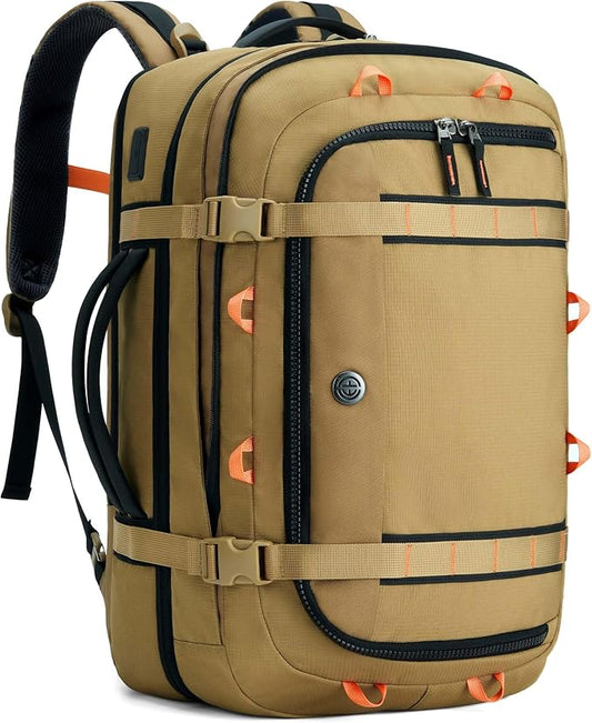 Tolaccea Travel Laptop Backpack, TSA Flight Approved Carry On Travel Duffel Backpack, Dual Laptop Storage for 17.3" and 15.6" Laptop, Large Luggage Backpack 40-45L Expandable for Men Women (Khaki)