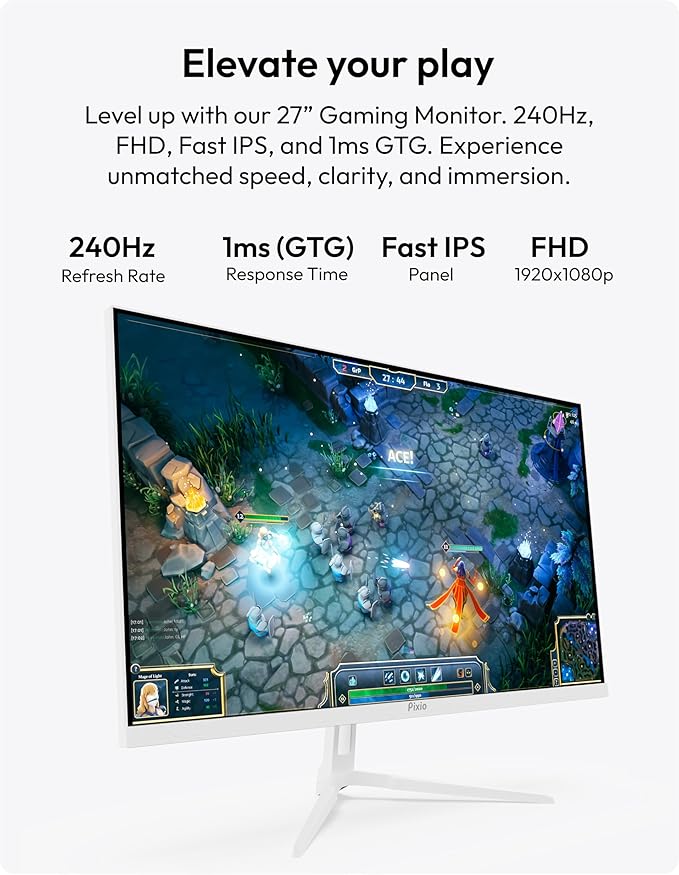 Pixio PX279 Wave White 27 inch 240Hz Refresh Rate FHD 1080p Resolution Fast IPS Panel 1ms GTG Resonse Time Gaming Monitor with Adaptive Sync