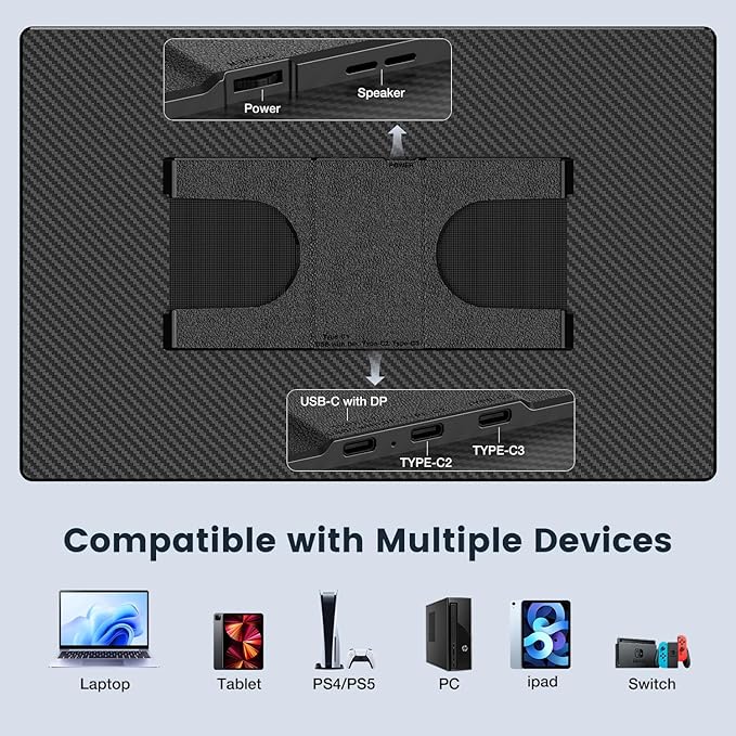 Portable Monitor, 16 Inch 1200P FHD, Horizontal and Vertical with Kickstand, Plug&Play, Built-in Speakers, Ultra-Thin Zero Frame,Travel Monitor for Laptop with Premium Smart Cover