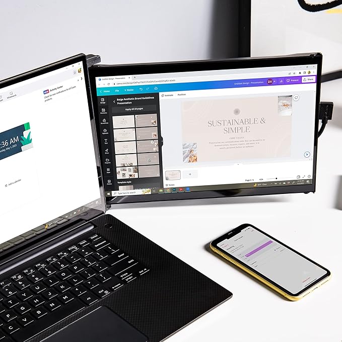 Mobile Pixels New Duex Max DS 14.1'' FHD 1080p Laptop Screen Extender, USB Type-C/HDMI Ports, Portable Monitor for 14'' to 17 Inch Laptops, Compatible with macOS/Windows/Apple/Android/Switch(Black)