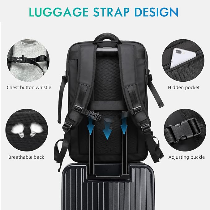 50L Carry on Travel Backpack, Expandable Airline Approved Backpacks with 3 Packing Cubes Fit 17.3 inch Laptop Suitcase backpack for Men Women(Black)
