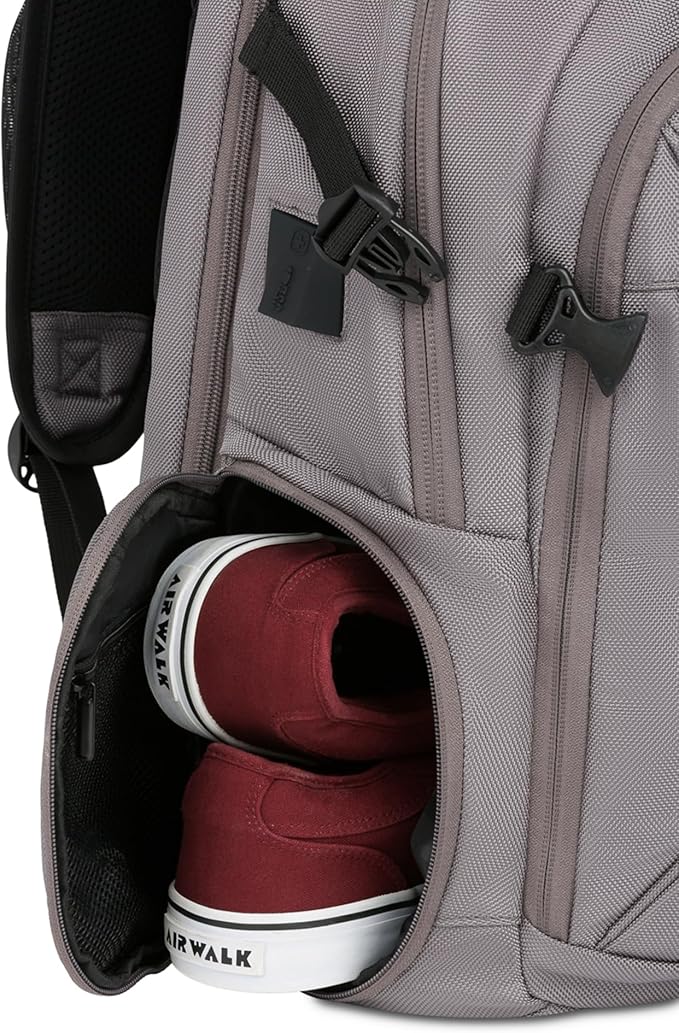 SwissGear Travel Tech Elite Laptop Backpack – Fits Laptops up to 16” – ScanSmart TSA-Friendly Backpack with USB Port, Shoe Compartment & Organizer Pockets – Grey Ballistic