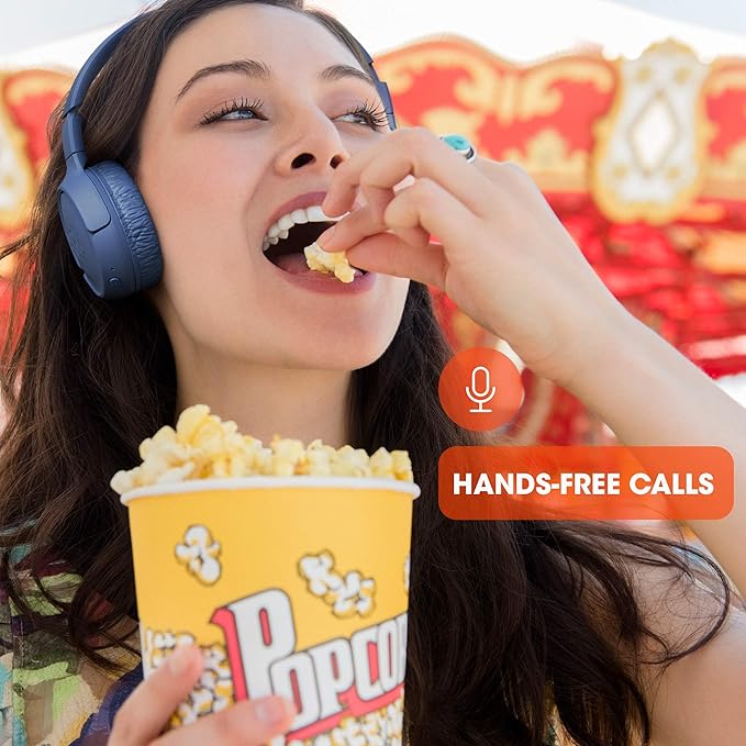 JBL Tune 510BT - Bluetooth headphones with up to 40 hours battery, microphone for call, foldable and comfortable, Android and iOs compatible (Blue)