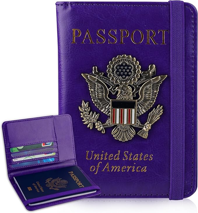 Passport Holder Cover Travel Wallet RFID Blocking Passport Wallets Family Organization Personalized Wallet Case for Men and Women Travel Must Haves (Purple)