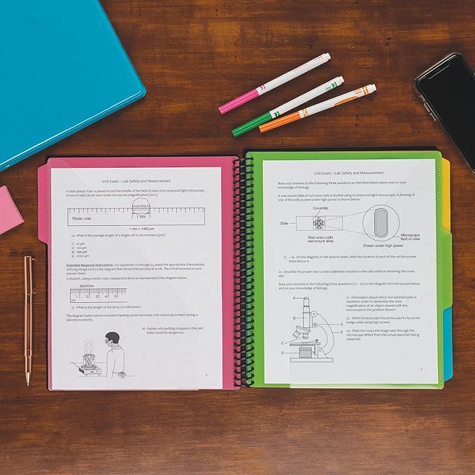 Samsill 2 Pack Deluxe 24 Pocket Spiral Project Organizer with Inner Zipper Pouch, Customizable Front Cover, 12 Dividers with Erasable Write-On Tabs in Fashion Colors, Plastic Folders with Pockets