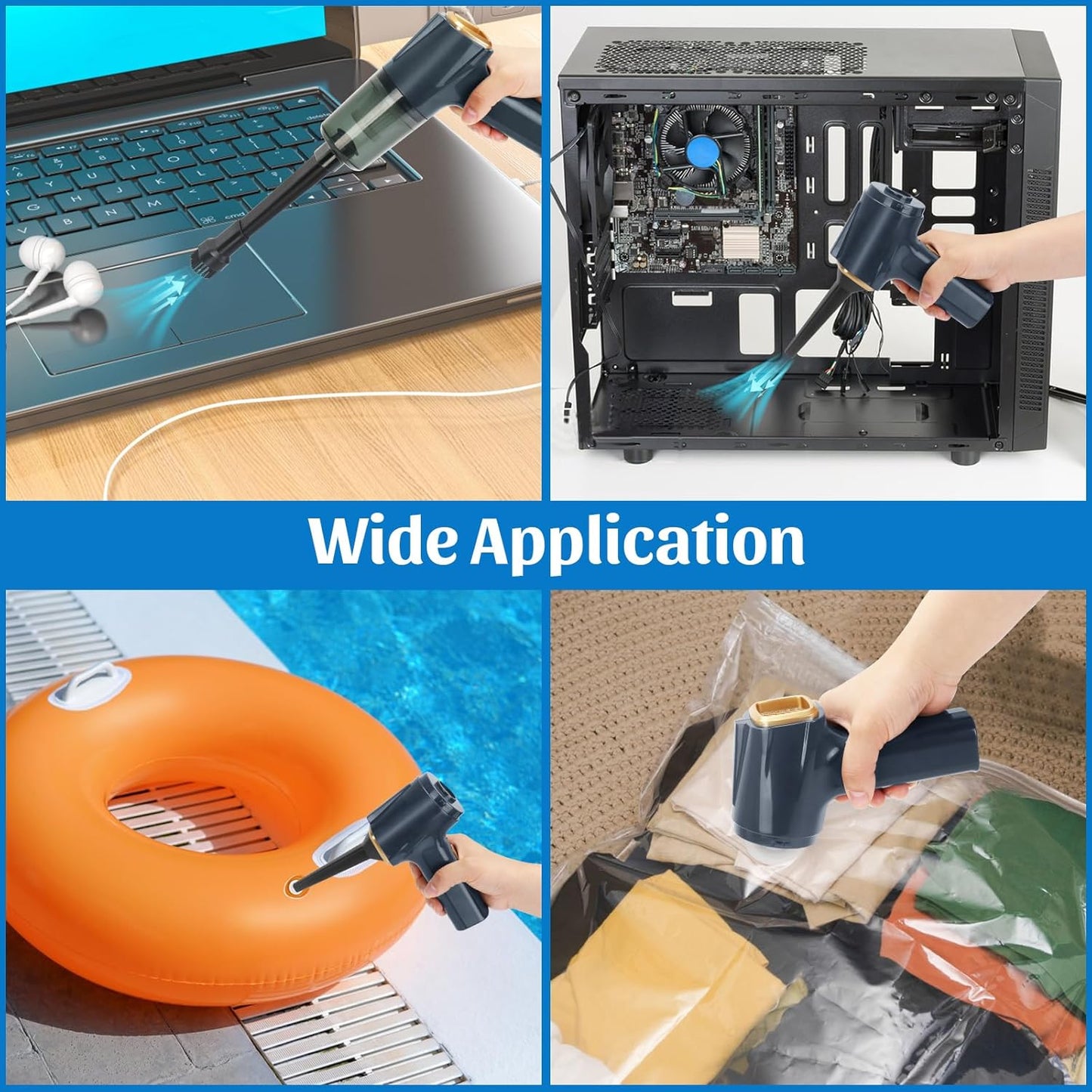 12000Pa Cordless Handheld Vacuum Cleaner, High Power Car Vacuum and Air Duster 2-in-1, Low Decibel Brushless Mini Vacuum with LED Light and Multi-Nozzles, for Desk, Sewing Machine, Computer, Keyboard