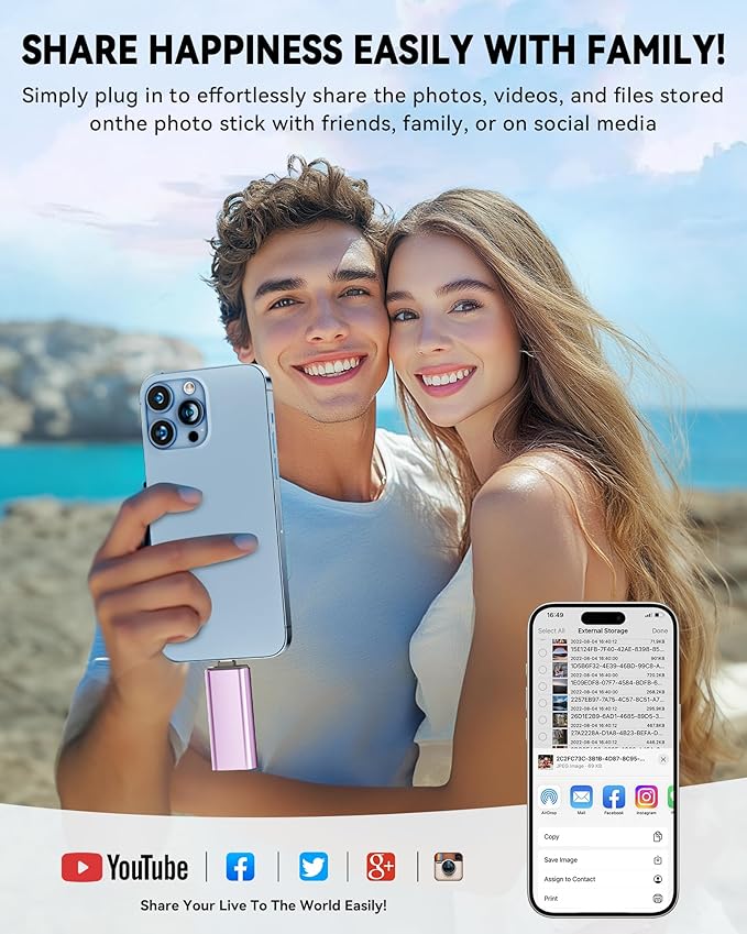 MFi Certified 256GB Flash Drive for iPhone USB Memory Stick Thumb Drive, High Speed USB Stick iPhone Flash Drive for Photos Videos,Photo Stick External Storage for iPhone/iPad/Android/PC (Purple)