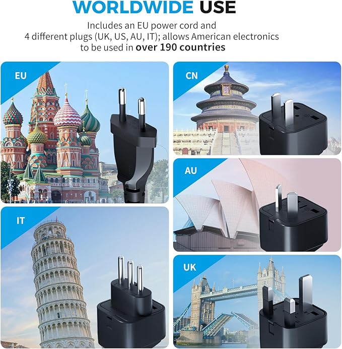 500W Pure Sine Wave Voltage Converter US to Europe, 220V to 110V Converter for European Travel, Power Converter Adapter Combo PD for CPAP Hair Straightener Cruler Shaver Toothbrush Laptop Camera Phone