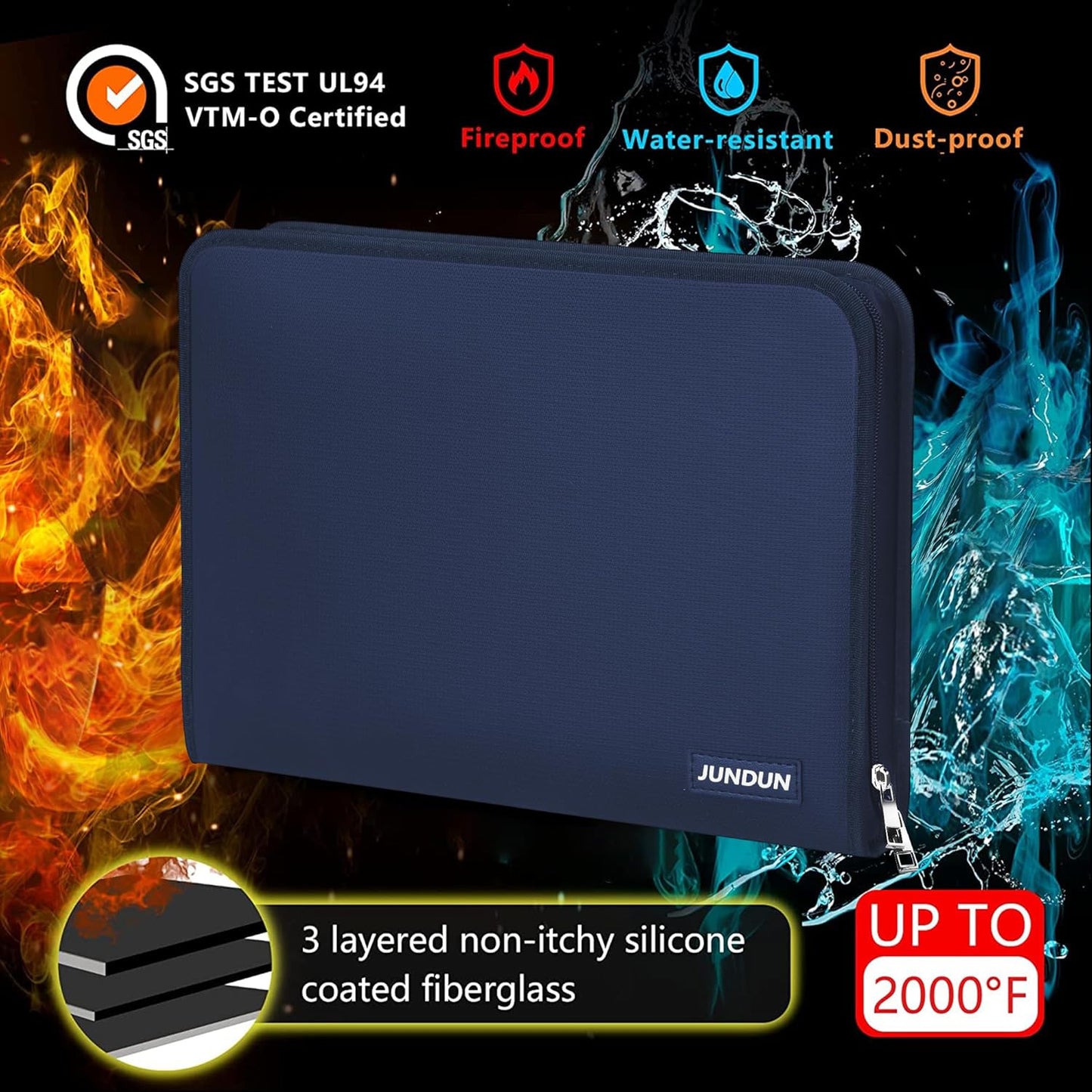 JUNDUN Accordion File Organizer - 12 Pocket Expanding File Folder with Zipper & Labels - Fireproof File Folder Organizer with Multi-Pockets,Document Organizer for Letter A4 Files and More (Blue)