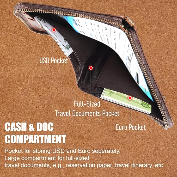 STAR VISTA Lorenzo Full Grain Leather Family Passport Wallet for 4, Large Travel Document Organizer for Exquisite Voyagers, Multi-Currency Compartments, RFID Blocking, AirTag Track, Dark Brown