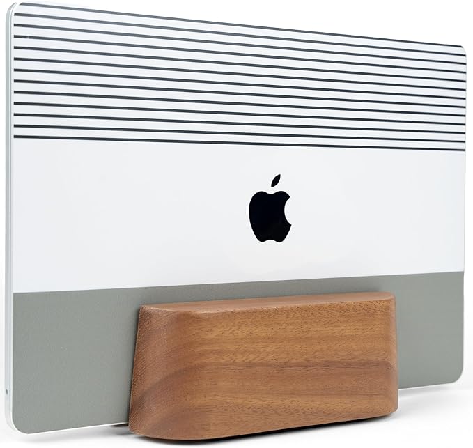 Adjustable Vertical Laptop Stand for Desk, Wooden Laptop Holder, MacBook Pro Stand, Wood Mac Air Dock (Solid Walnut)