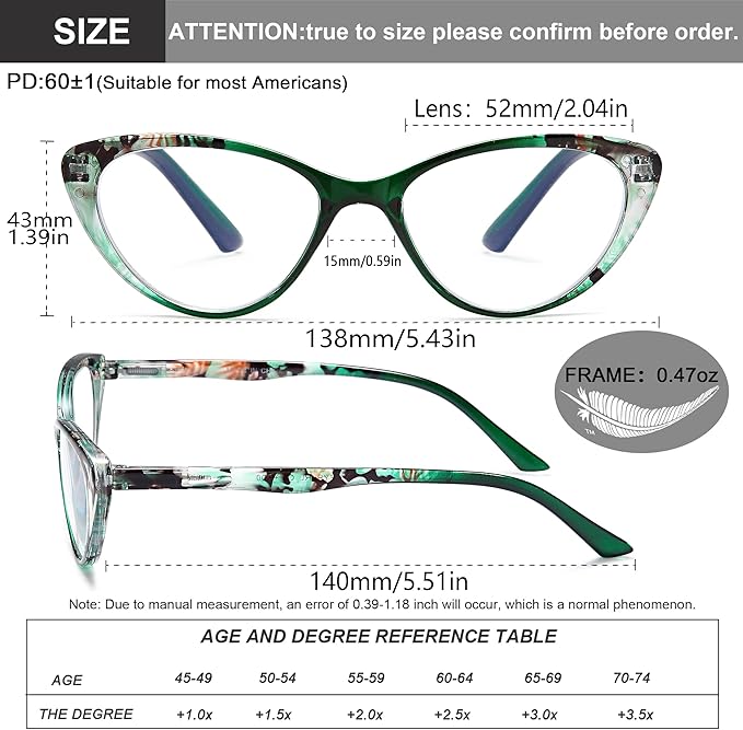 EYEURL Cat Eye Reading Glasses for Women, 2 Pack Blue Light Blocking Readers for Ladies Spring Hinge Fashion Pattern +3.0 Magnification Anti Eyestrain UV Protection