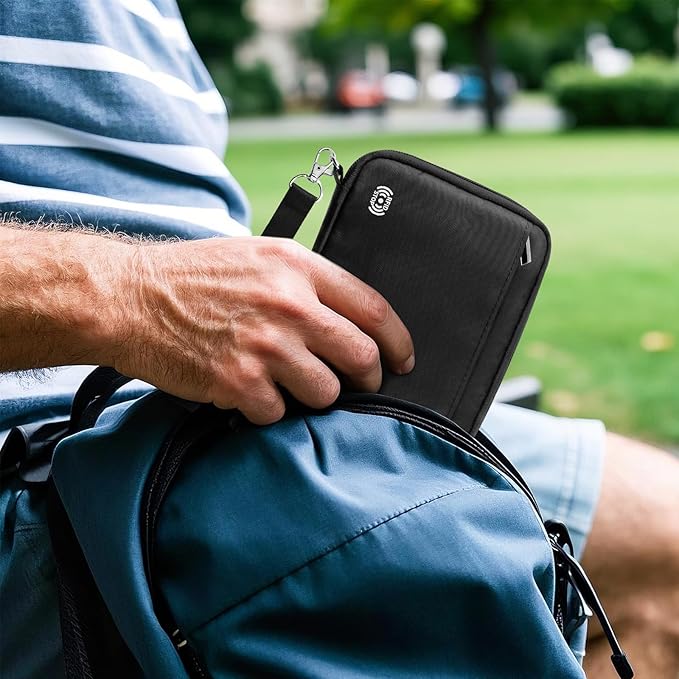 WALNEW Passport Holder Family for 4, RFID Blocking Travel Wallet Women Men, Lightweight Zipper Document Organizer Pouch Bag Credit Cards Case Cover for Travelling, Black