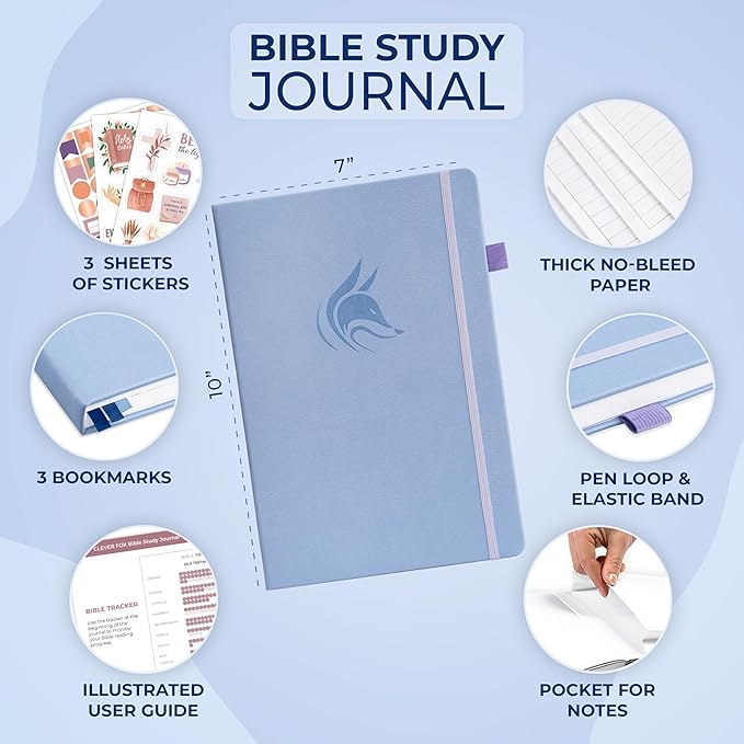 Clever Fox Bible Study Journal Large – Church Notes Notebook – Note Taking & Journaling Kit – Faith Based Religious Accessories, 7x10” (Periwinkle)