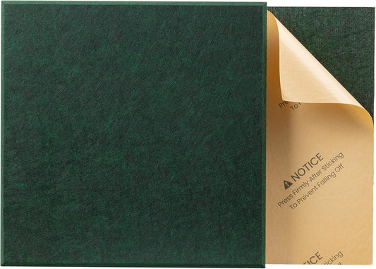 12 Pack Self-Adhesive Acoustic Panels, 12" X 12" X 0.4" High-Density Sound Proof Foam Panels for Walls, Soundproof Wall Panels for Home & Office (Forest Green)