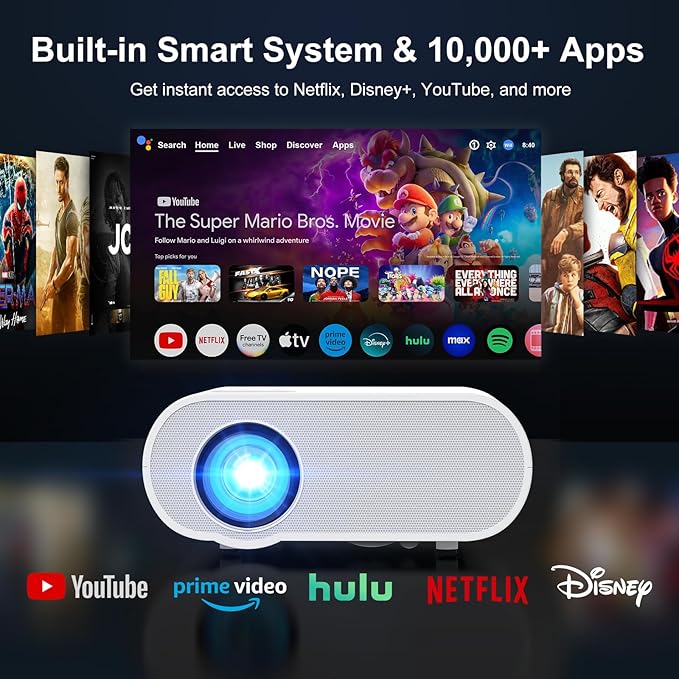 Google TV Projector, HOMPOW HD 4K Projector with WiFi and Bluetooth, Netflix-Officially-Licensed Outdoor Projector, Home Cinema Projector for iOS/Android