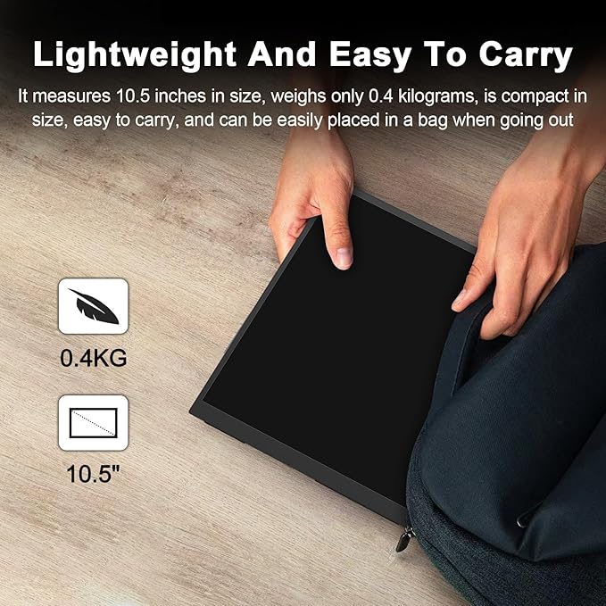 Portable Monitor for Laptop, 10.5" Screen Extender 1920x1280P IPS Travel Monitor 3:2, 500nits, 2000:1, w/45° Adjustable Stand, Standard HDMI USB-C Computer Display for Laptop PC Phone Mac PS4 Xbox