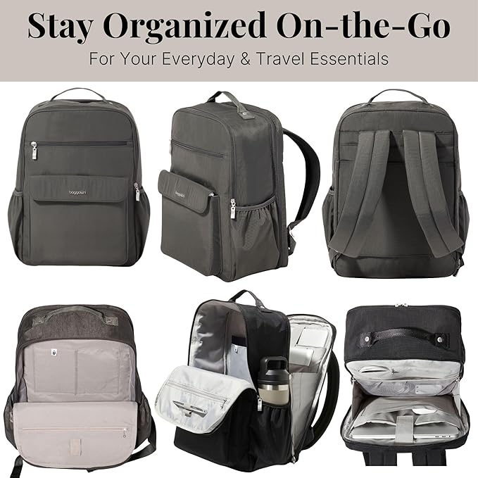 Baggallini Everyday Laptop Backpack - 11x15.5 Lightweight Water-Repellent Nylon Travel Bag w/Padded Laptop Sleeve & RFID