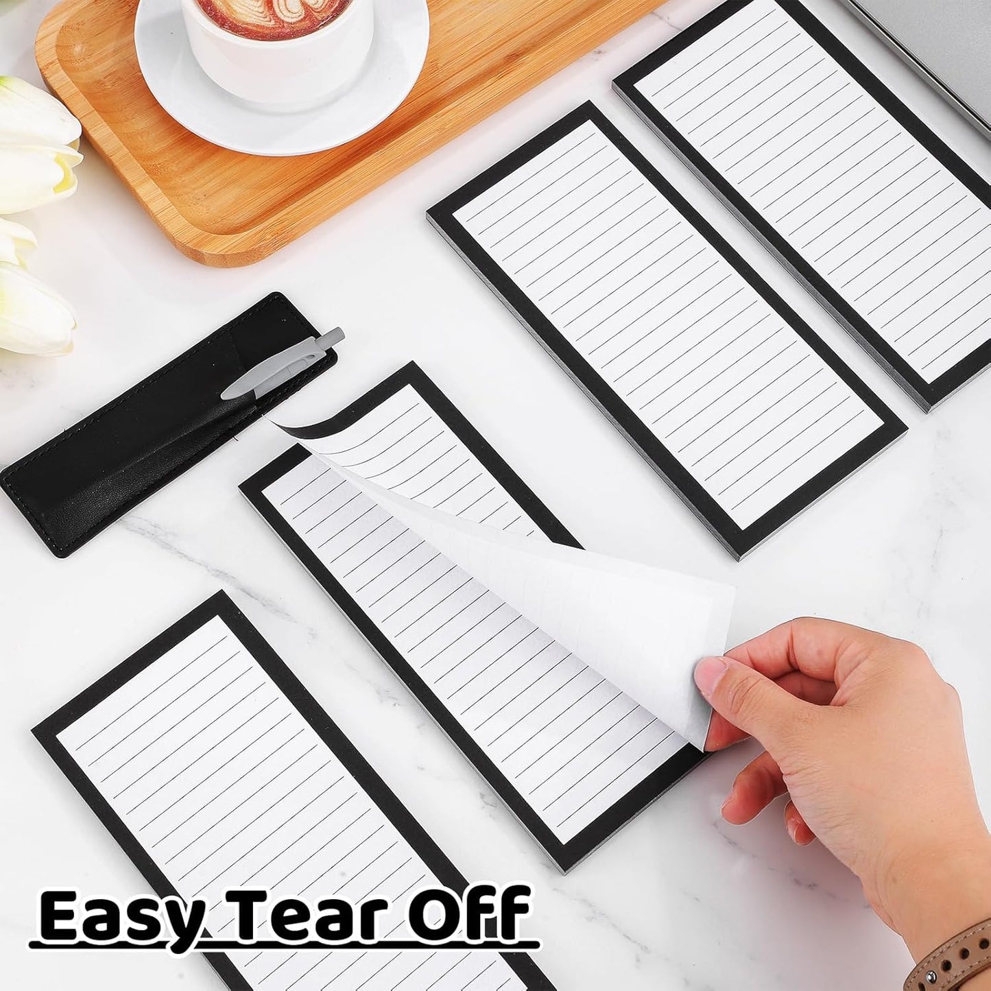 4 Pack Magnetic Note Pad for Fridge with Pen Holder, Totally 200 Sheets Magnetic To Do List, Shopping List, Grocery List, Memo Pads for Refrigerator（Black Border）