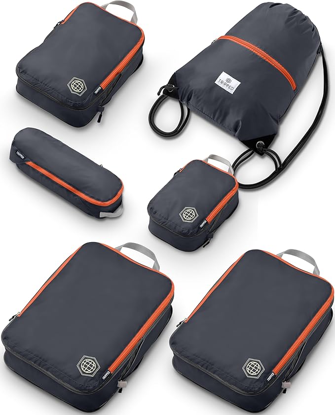 Extra Large Compression Packing Cube 6 Piece Set for Travel and Check Luggage by TRIPPED Travel Gear