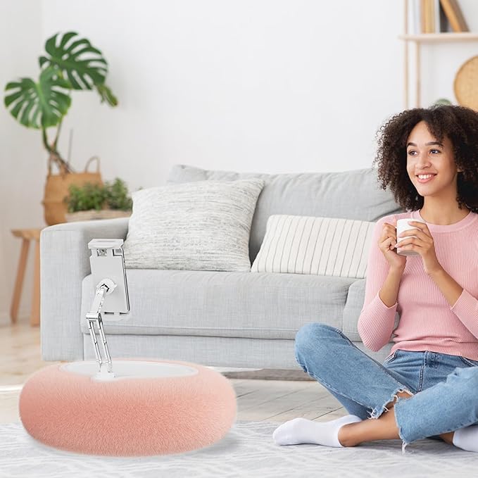 KABCON Pillow Tablet Stand for Kindle,360°Adjustable Aluminum Pole Phone Holder with Soft Plush Fabric for 4.7"-13" Phones/Tablets,iPad Pro Mini Air 12.9,iPhone Pro Max,Samsung Galaxy,LG,Kindle-Pink