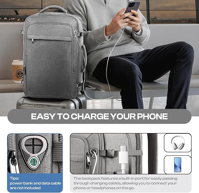 50L Travel Laptop Backpack, Extra Large Backpack, Laptop Backpack for Men, Water Resistant TSA Airline Approved Business Work 17.3 Computer Bag, Grey