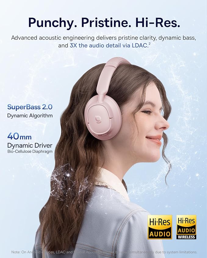 Baseus Bass BH1 NC Adaptive Active Noise Cancelling Headphones, Real-Time Adaptive Hybrid ANC, SuperBass 2.0, LDAC Hi-Res Sound, 80H Playtime, 5-Mic AI Clear Calls, Comfortable Fit, Bluetooth 6.0