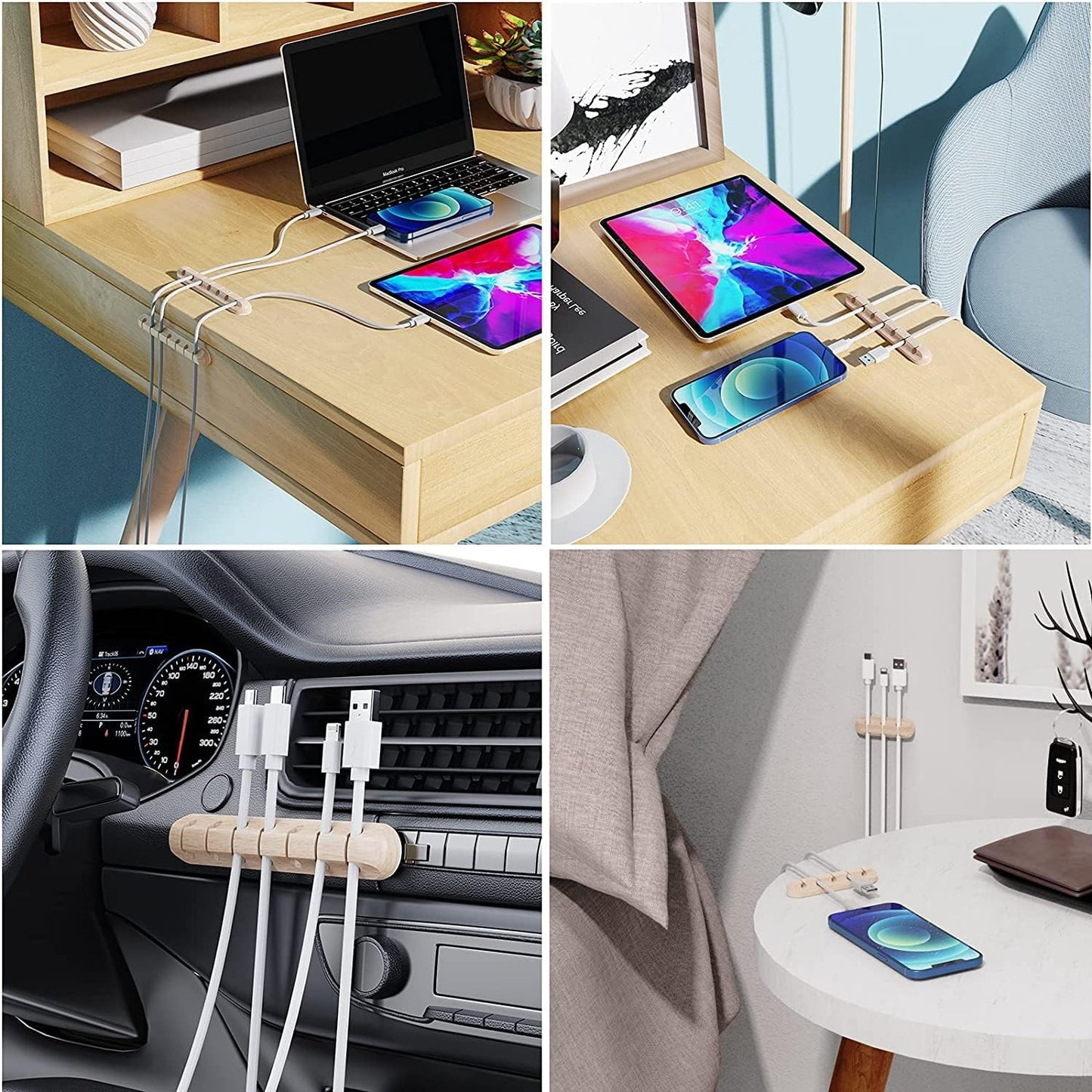 SOULWIT Cable Holder Clips, 3-Pack Cable Management Cord Organizer Clips Silicone Self Adhesive for Desktop USB Charging Cable Nightstand Power Cord Mouse Cable Wire PC Office Home