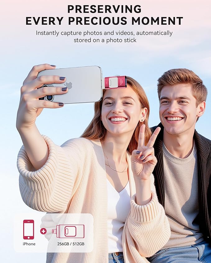 MFi Certified 512GB iPhone Flash Drive, Photo Stick Memory Stick for iPhone iPad, USB Thumb Drive for Photos Videos Transfer & Backup, External Storage Compatible for iPhone/Android/PC/Mac (Red)