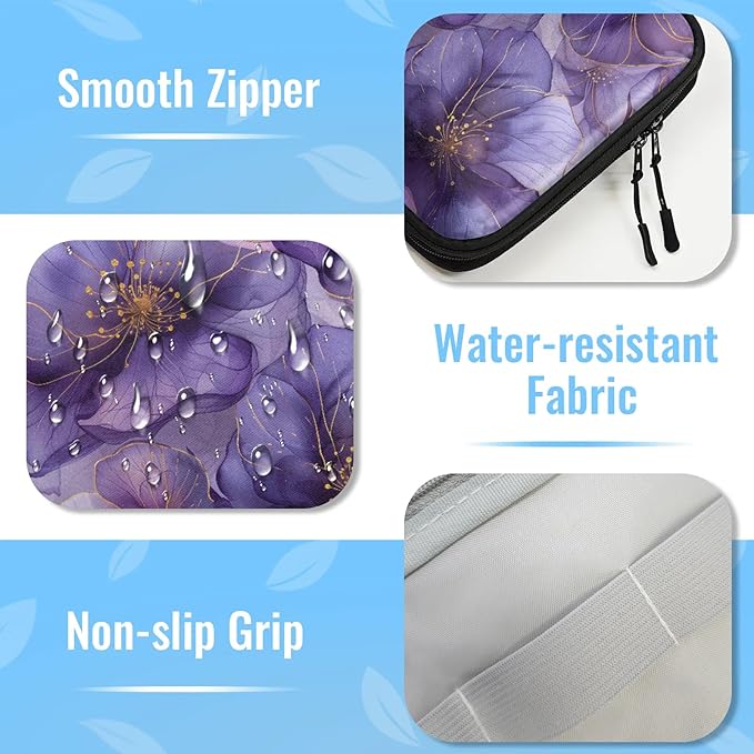 Purple Flowers Electronics Travel Organizer Case, Tech Accessories Cable Storage Bag for Cords, Charger, Phone, Hard Drive