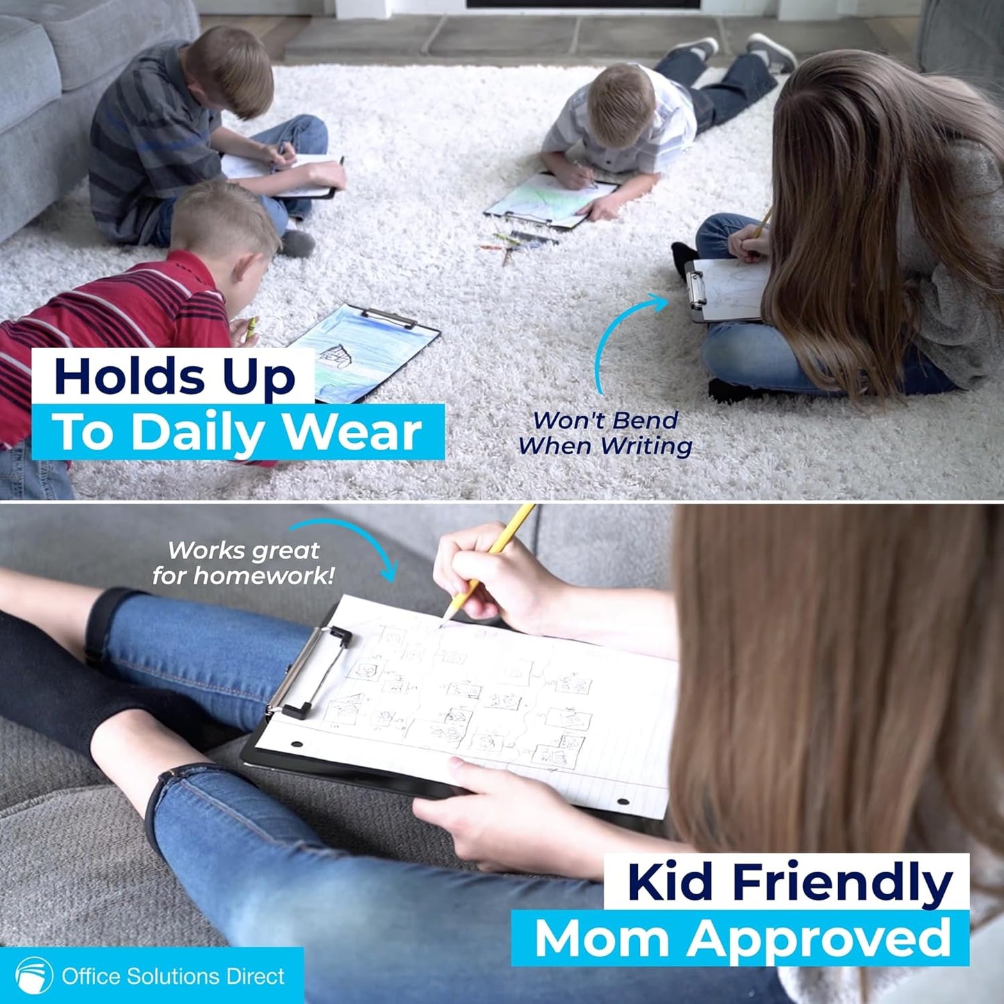 Black Plastic Clipboards (Set of 6) Multipack - 12.5x9 Inch Clipboard Holds 100 Sheets, Low Profile | Colored Acrylic Clip Boards in Bulk for Kids & Professionals