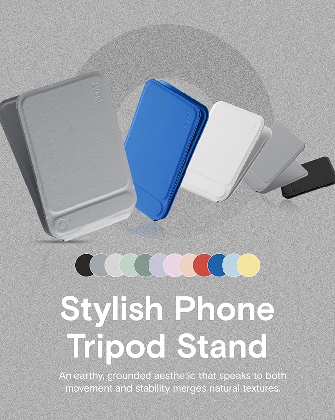 MOFT Phone Tripod Stand Selfie Stick for iPhone, Multi-Angles iPhone Stand, Lightweight & Portable Phone Holder, Strong Magnets, MOVAS Vegan Leather, Travel Essentials, Cement (Without Card Slot)