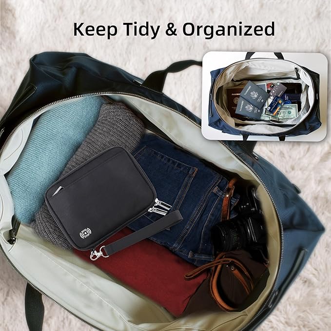 WALNEW Passport Holder Family for 4, RFID Blocking Travel Wallet Women Men, Lightweight Zipper Document Organizer Pouch Bag Credit Cards Case Cover for Travelling, Black