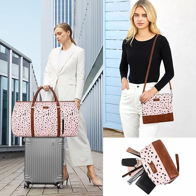 4pcs Convertible Garment Duffel Bag for Travel - 50L 2-in-1 Carry On Weekender Overnight Bag with Toiletry Bag, Fits Suits & Dresses, Trolley Sleeve, Hanging Suit Compartment, Waterproof Shoe Pocket