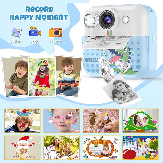 Instant Print Camera for Kids, Toddler 1080P Toys Printable Selfie Cameras, Christmas Birthday Gifts for Girls Boys Age 3-10 with 3 Roller Photo Paper(Blue)
