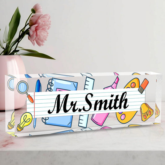 Teacher Name Plate for Desk, Acrylic Desk Name Plate Personalized Office Desk Decor, Teacher Appreciation Gifts The Office Gifts for Teacher