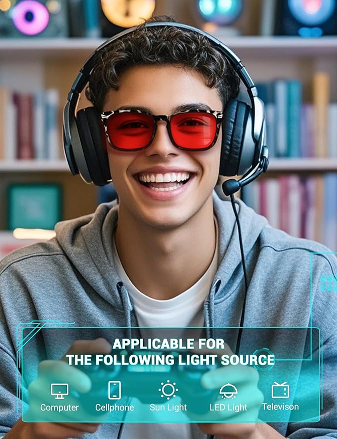 TIJN Sleep Glasses for 99.9% Blue Green Light Blocking Dual AR Coatings Red Lens for Computer Gaming Reduce Eyestrain