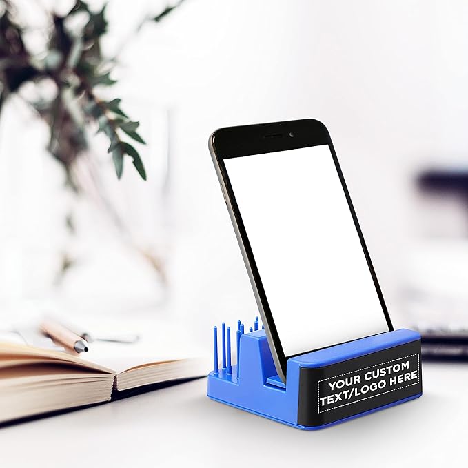 DISCOUNT PROMOS Custom Light Up Logo Phone Stands Set of 100, Personalized Bulk Pack - Essential Smartphone Accessory, Perfect for Office and Home - Blue