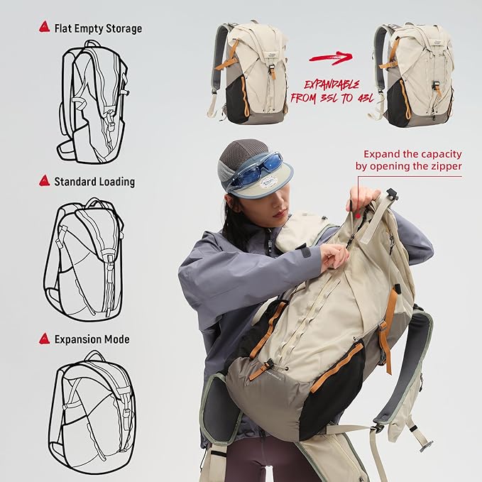 VSGO Pocket Ranger Expandable 35L-43L Photography & Outdoor Backpack – 35L Lightweight Waterproof Camera Bag for Hiking, Mountaineering, Travel